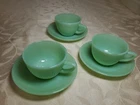 Anchor Hocking Fire King Jane Ray Jade-ite, Jadeite Ribbed Cup & Saucer Set