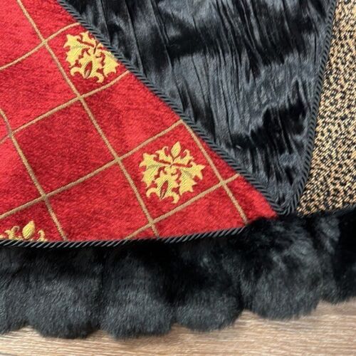 Villa Bacci Christmas Tree Skirt Burgundy Red Gold Leopard Velvet Lined Black - Picture 7 of 9