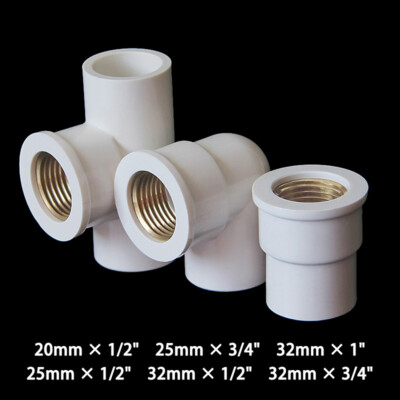 PVC Water Pipe Fitting Copper Female Thread Equal/Reducing Connector 20/25/32mm