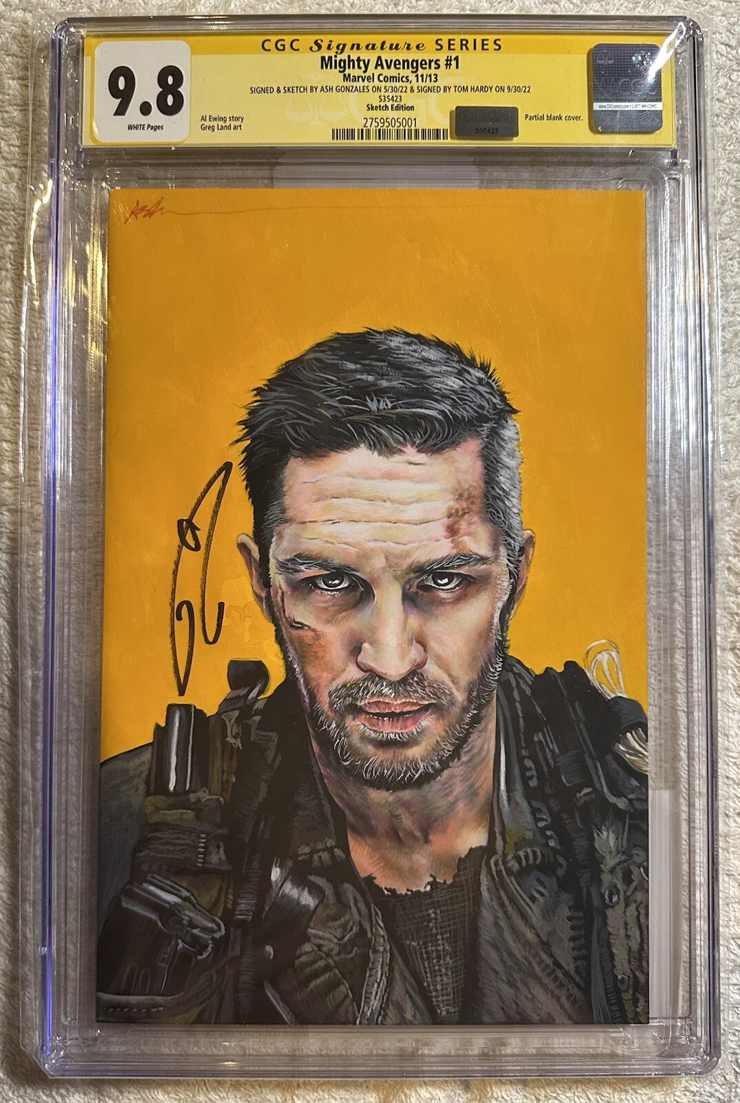 Mad Max CGC SS 9.8 Sketch Ash Gonzales Signed Tom Hardy Celebrity Authentics 