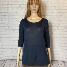 Ann Taylor LOFT Wool Blend Colorblock Navy Grey Sweater Size S