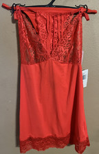 Rene Rofe - Red Lingerie Babydoll G-String 2 pc Lace Silky - Sz S - 42