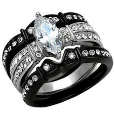 2.50 Ct Marquise Cut CZ Black Stainless Steel Wedding Ring Set Women's Size 5-11