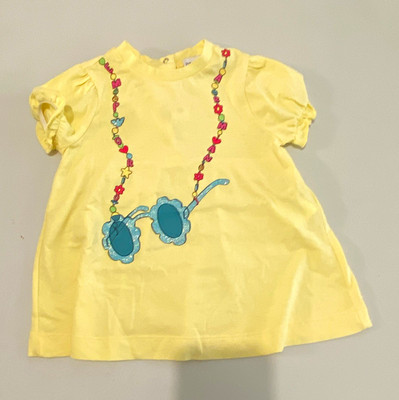 Emporio Armani Girls 6M Yellow Cotton Graphic Tee Sunglasses Print