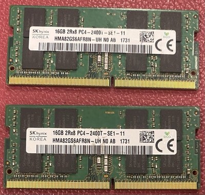 SK Hynix 32GB Kit 2x16GB 2Rx8 PC4-2400T DDR4 Laptop RAM HMA82GS6AFR8N Tested