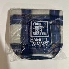 Samuel Adams Beer Coozie Blue and Gray Plaid Savor The Flavor New In Package!