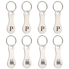 8Pcs Stainless Steel Shopping Trolley Token Silver Tone Letter P Grocery Cart