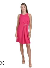 Halston Women's Ring-Trim Shift Dress Sz 14 Hot Pink Barbie NWT Cocktail Party