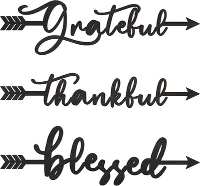 3 Pcs Thankful Grateful Blessed Letter Sign Wood Cutout Sculptures Arrow Signs W