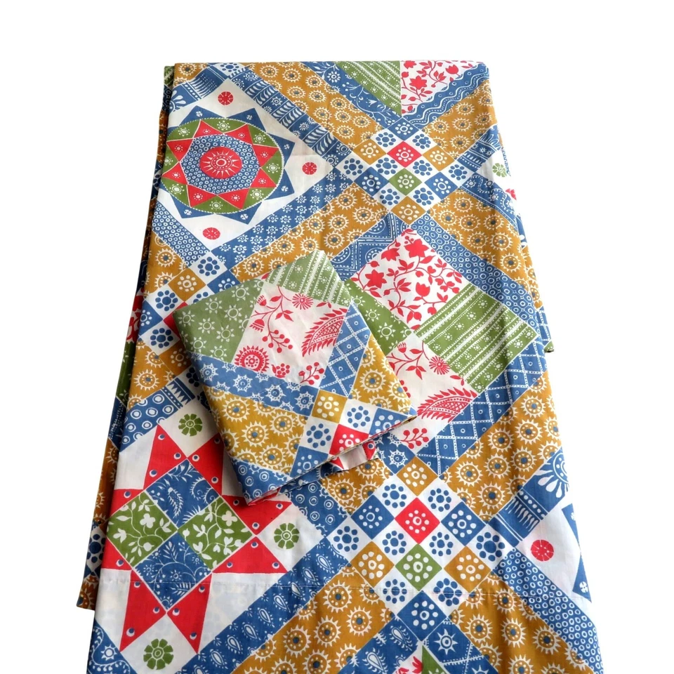 Juego de funda de almohada de sábana plana doble Sears estampado de edredón de retazos Perma-Prest vintage Foto 4 de 4