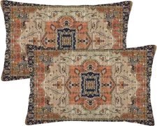 Aztec Boho Lumbar Pillow Covers 12X20 Set of 2, Ethnic Vintage Design Boho Decor