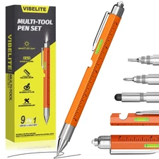 Multitool Pen Set 9 in 1 Gadgets Tool Gift for Men Dad Husband Orange 1 Pack