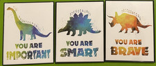 SET 3 Dinosaur Print Wall Art Boy Girl Kids Bedroom Decor 8x10 Nursery Frame Art