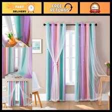 Rainbow Blackout Curtains for Girls' Bedroom, Unicorn Wall Decals, 63"x34" Panel