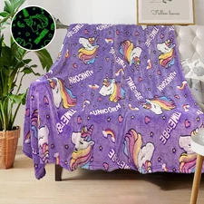COMFAR Unicorn Blanket for Girls, Glow in The Dark Personalized Baby/Toddler ...