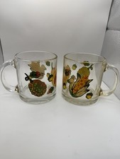 Vintage Vegetable Mugs Retro Pumpkin Acorn Corn Made In USA Heavy Glass