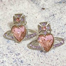 Vivienne Westwood Ariella Heart Crystal Orb Stud Earrings Pink with drawstring