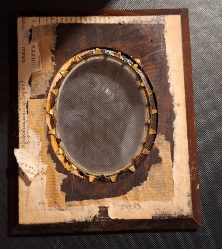 Ancien cadre Photo ovale en bois -Napoléon III - Laiton + Verre Bombé - BE - Photo 2/4