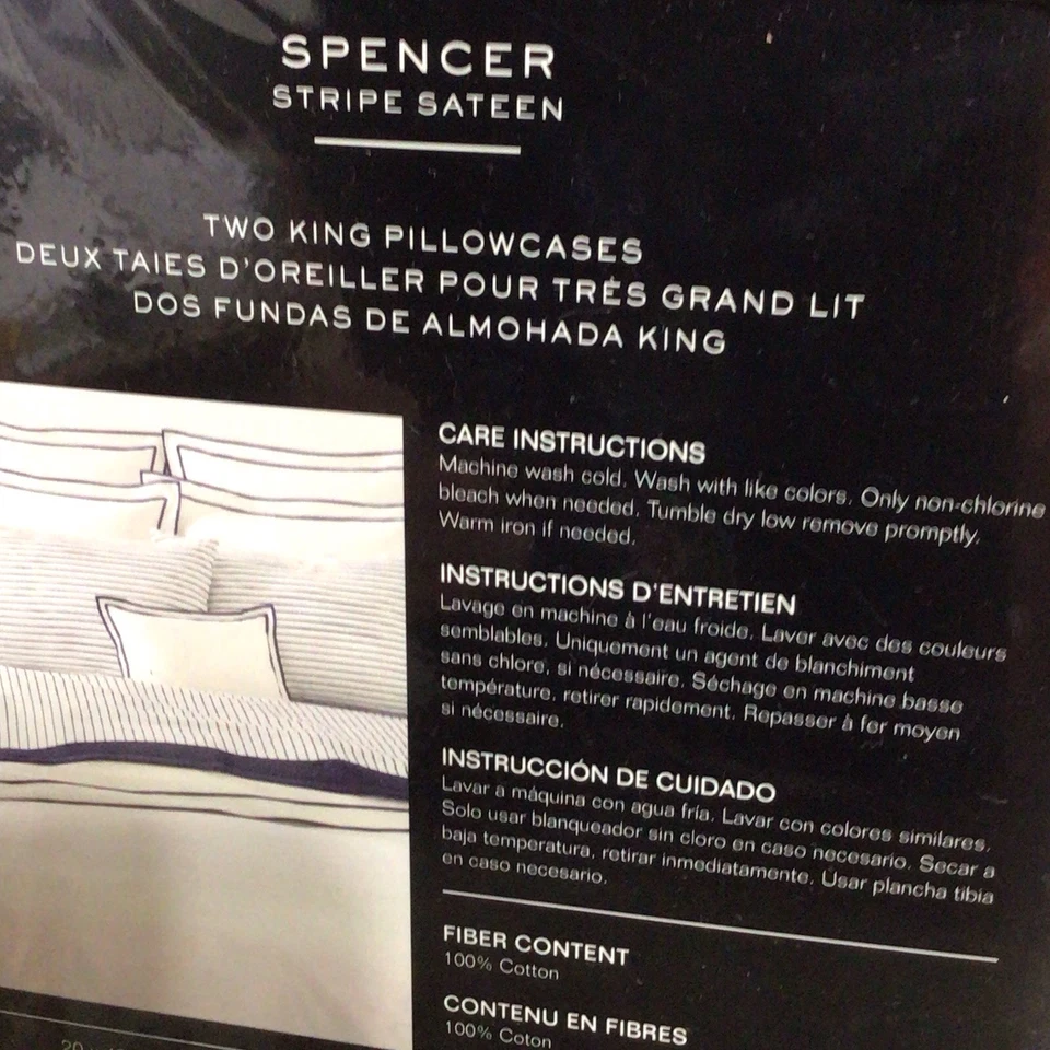 Lauren Ralph Lauren Spencer Salvia Rayas Satén Algodón Par de Fundas de Almohada King Foto 4 de 4