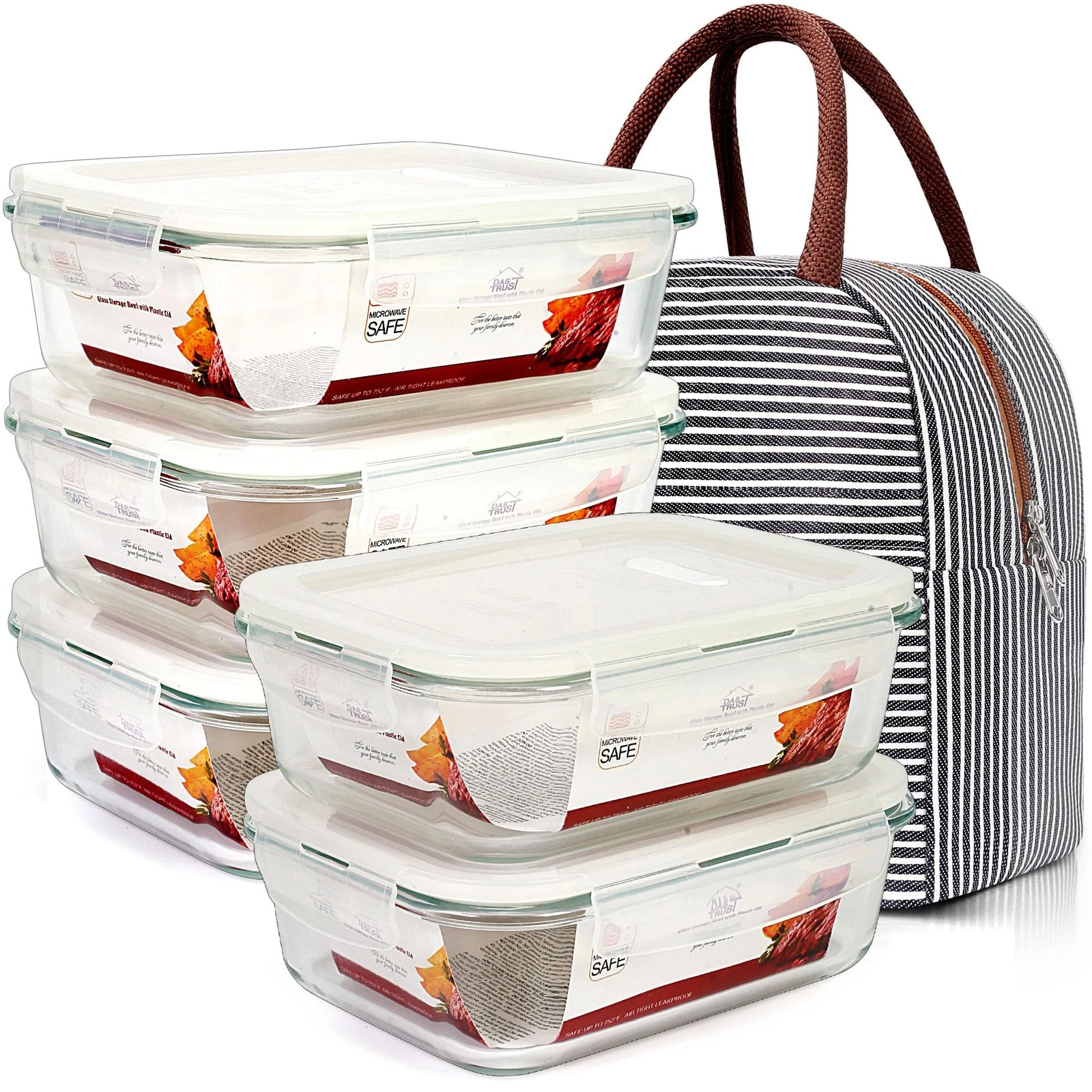 5 Pack 36oz Glass Food Storage Containers Meal Prep Containers Reusable Fridg...