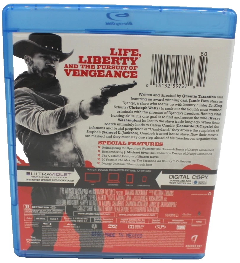 Django Unchained Movie Blu Ray DVD No Digital No Ultraviolet Action Jamie Foxx - Image 2 of 4