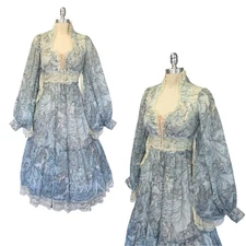 Gunne Sax Blue Fairy Nymph Corset Midi Dress Size S 9 Vintage 70s Prairie