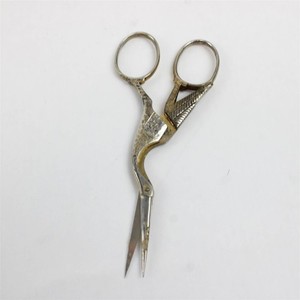 Stork Embroidery Scissors 4.25in Two Tone Silver Brass Decorative Sewing Used