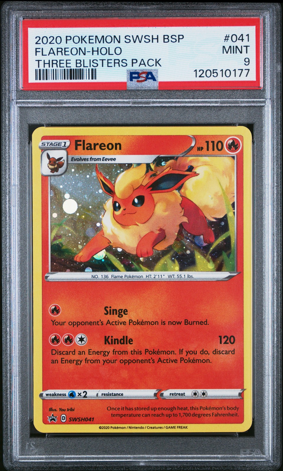 2020 POKEMON SWSH BLACK STAR PROMO THREE BLISTERS PACK #041 FLAREON-HOLO PSA 9
