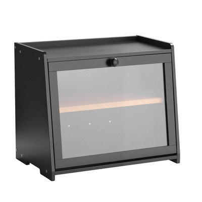 Double Layer Bread Box for Kitchen Counter Bamboo Storage Bread Container Black