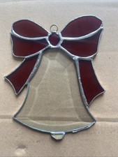 Christmas Bell With Bow Suncatcher Ornament Stained Glass 6 x 5.5  handmade