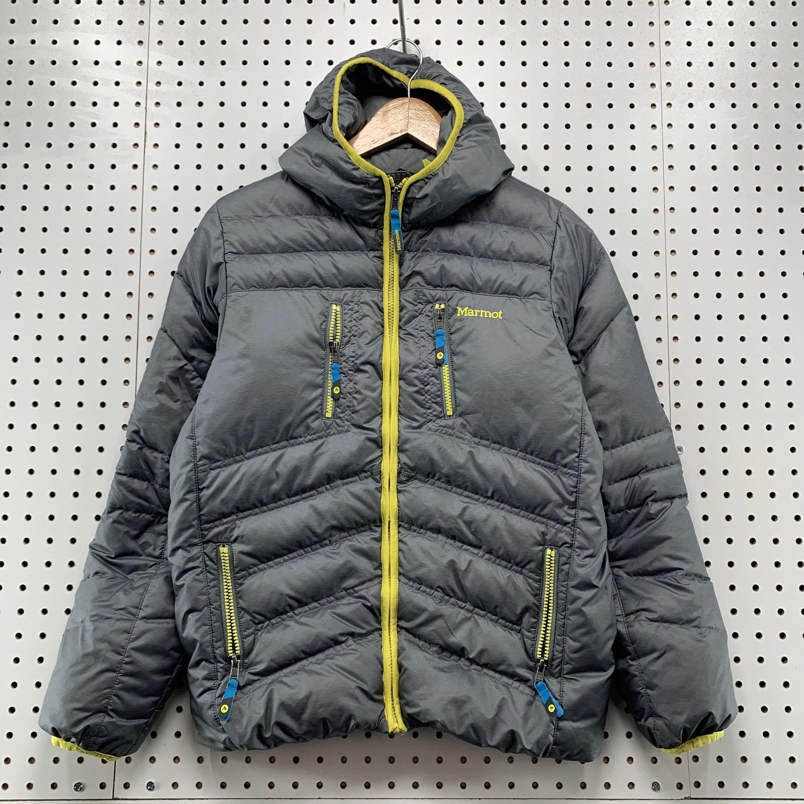 Marmot Down 700 Jacket Boys XL Gray Yellow Full Zip Puffer Outdoor