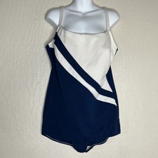 Vintage 1960s Robby Len Fashions Blue White One piece Swimsuit Women  s Size 44