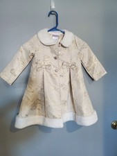 Blueberi Boulevard Size 4 Girls Over Coat with Faux Fur Collar Gold Roses