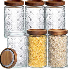 6 Pcs Vintage Glass Jars 34 Oz Glass Storage Jars with Lids Begonia Pattern Airt