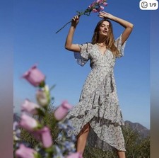 NWT  ASTR THE LABEL ADELLA FLORAL RUFFLE MIDI DRESS Sz XSmall Faux Wrap