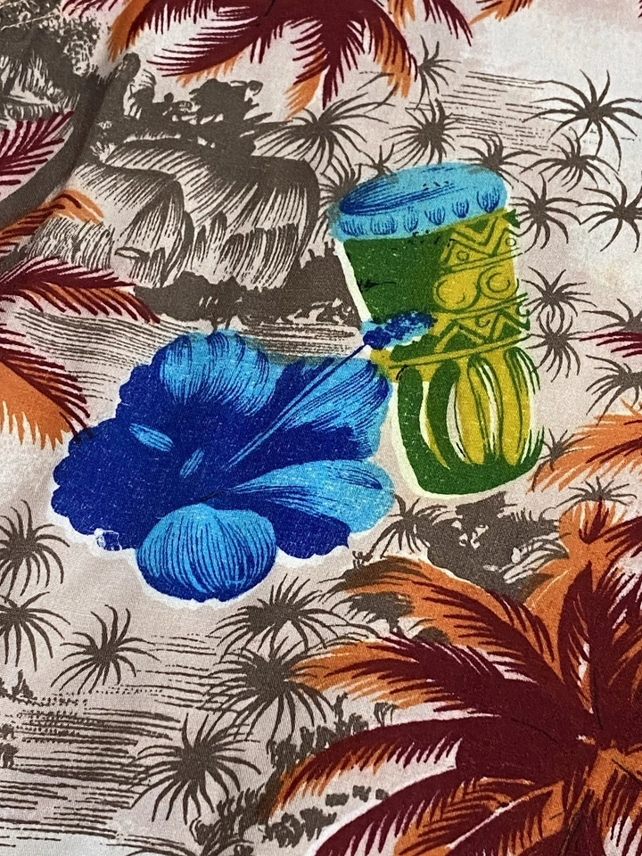 Tahiti Leisure Prints Hawaiian Aloha Shirt L Vintage 1950’s Rayon Japan - Image 2 of 4