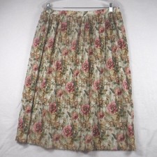 Vtg Floral Pleated Midi Skirt Pink Rose Print Elastic Waist Cottagecore M USA