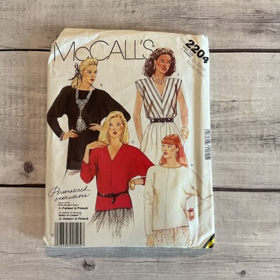McCalls 2204 Sewing Pattern Shirt Tunic Top Neck Sleeve Options Miss Sz XS UNCUT