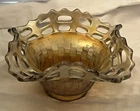VNTG 5” Square Fenton Marigold Carnival Glass Open RuffledEdge Basketweave Bowl