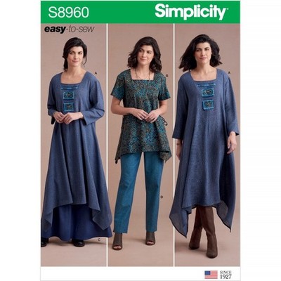 SIMPLICITY 8960 Schnittmuster Misses Kleid Tunika Hose Rock 6-14 &14-22 ungeschnitten