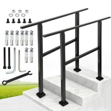 38.2" Wrought Iron Stair Railing Kit (2 Sets) -2-3 Steps Handrail for Porch Deck