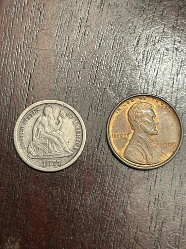 1877-CC Liberty Seated US Silver Dime 10C - Carson City & a 1909 VDB Penny RARE