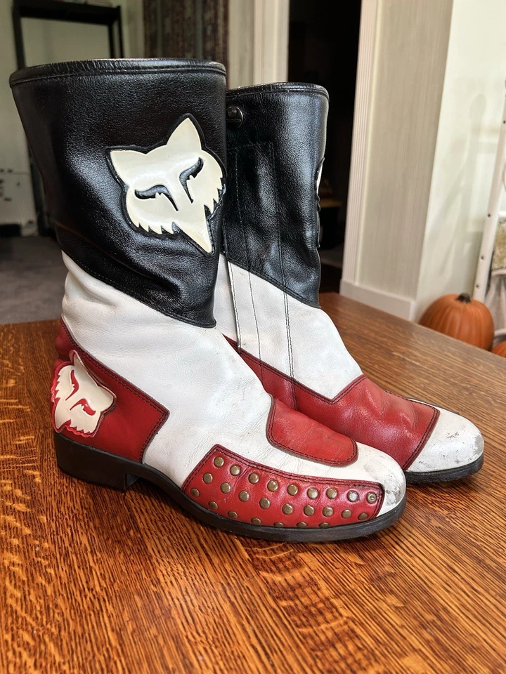 BOTAS DE MOTOCROSS VINTAGE RETRÔ ALPINE STARS FOX RACING ITÁLIA TAMANHO 9 Vermelho Branco - Imagem 2 de 4