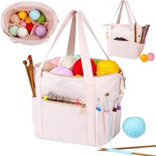 Crochet Bag Organizer for Yarn Storage Velvet Knitting Tote with Pink Accents