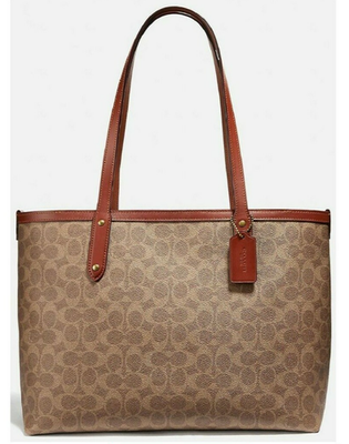 NWT COACH Signature CENTRAL TOTE Top Zip BAG In TAN RUST SIG CC