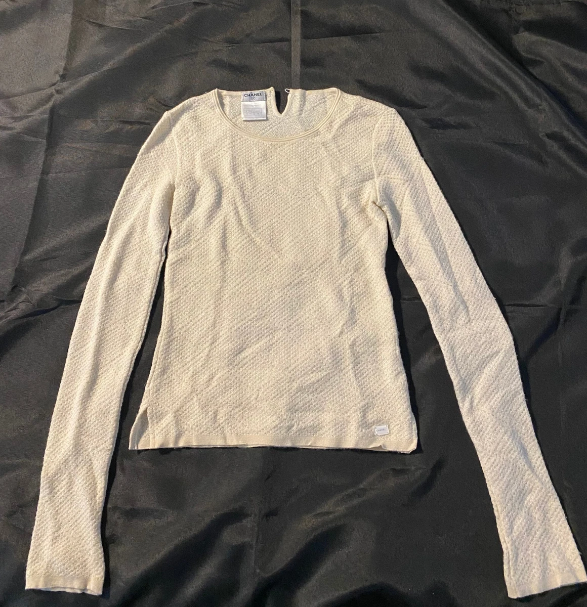 CHANEL Vintage 04A CC Textured Cream Cashmere Sweater Size Medium