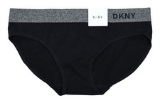 DKNY Bikini Panty Logo Glitter Waistband Seamless Women's Underwear L NWT Black