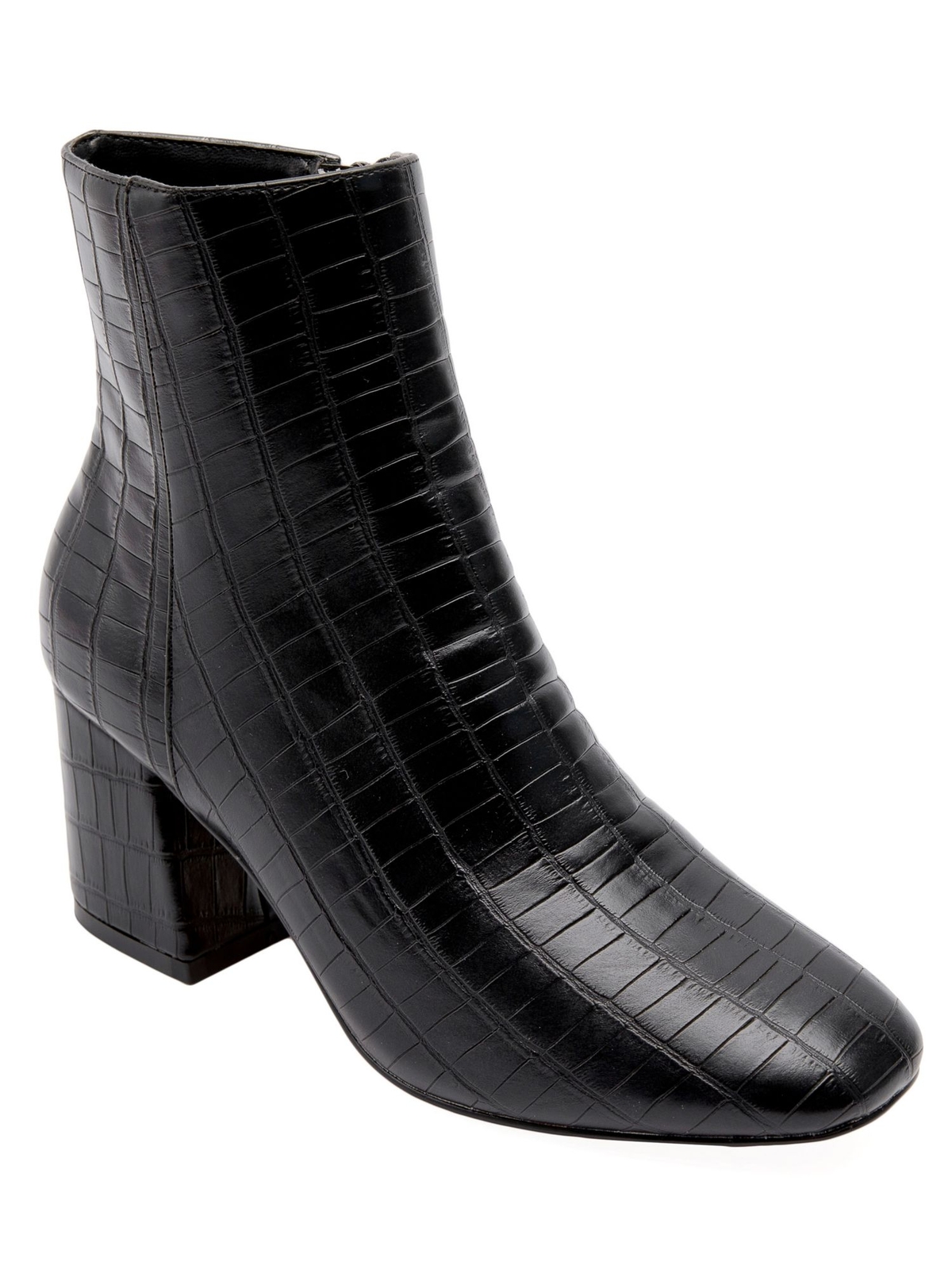 JANE AND THE SHOE Женские ботильоны на молнии с круглым носком и блочным каблуком черного цвета под крокодила Iris, размер 7 м