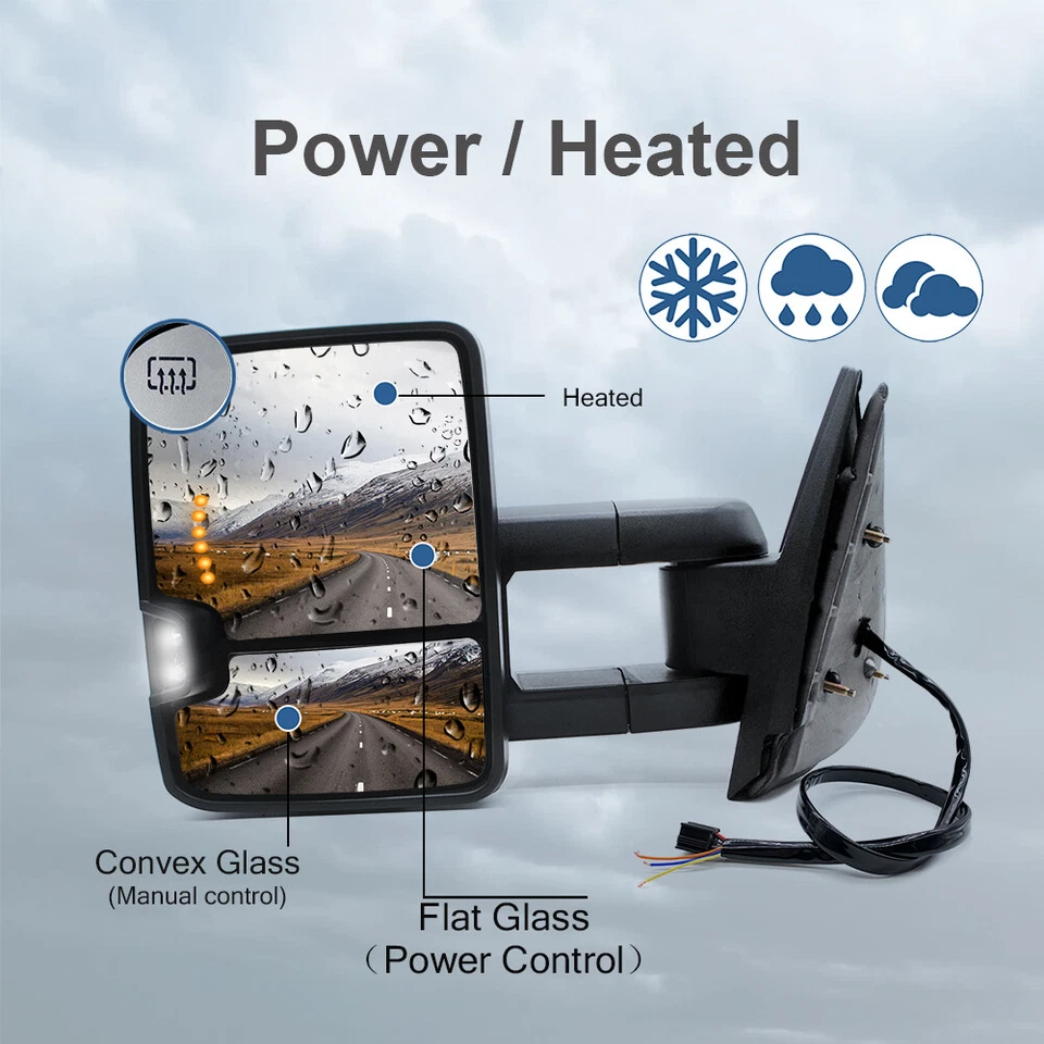 Espejos retrovisores de remolque para GMC Yukon XL/GMC Sierra 2007-2013 señal de giro eléctrica izquierda+derecha Foto 2 de 4