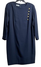 Vintage Liz Claiborne Women's Navy Dress Long Sleeves Knee Length Career Work